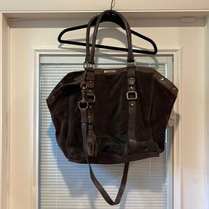 Hugo Boss Orange Crossbody Hobo Bag Large Purse Dark Brown Suede Leather Handbag